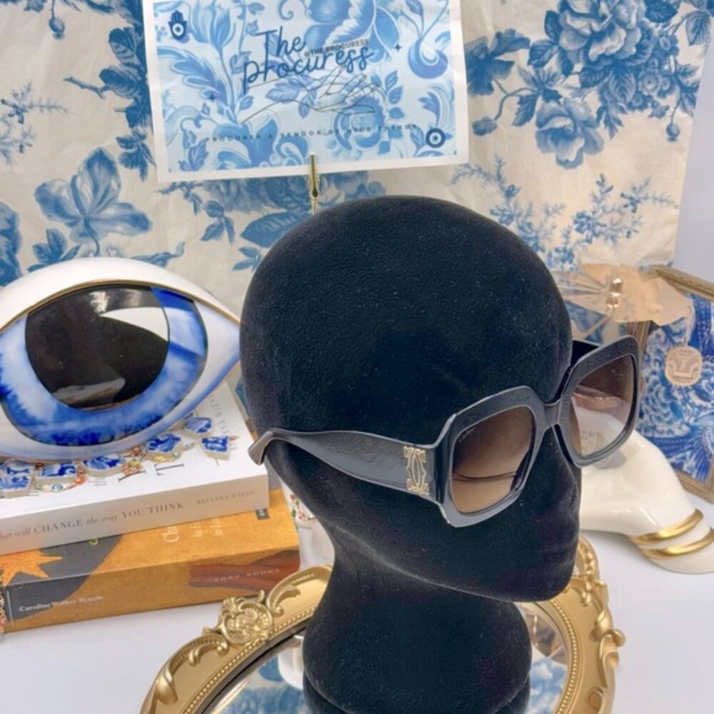 🆕 CARTIER 🧿 NWOT CT0434 Double C Square Sunglasses, Black Recycled Acetate - Picture 2 of 16